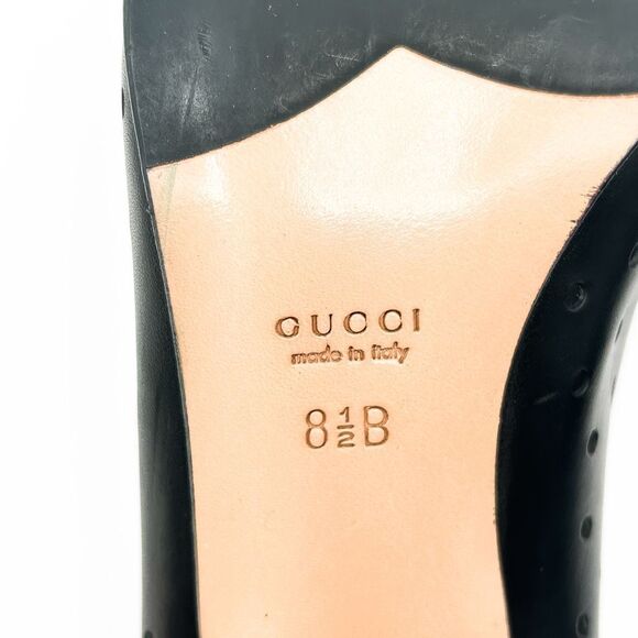 Gucci Interlocking GG Pointed Toe Black Leather Heels Pumps Size 8.5 - Picture 13 of 16